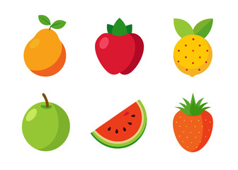 Six colorful flat fruit icons set