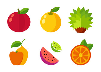 Flat design fruit icons set illustration