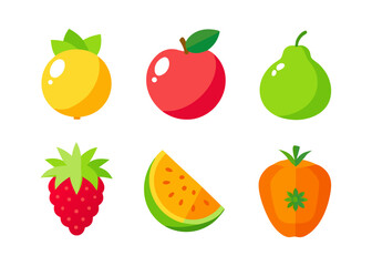Collection of flat style fruit icons