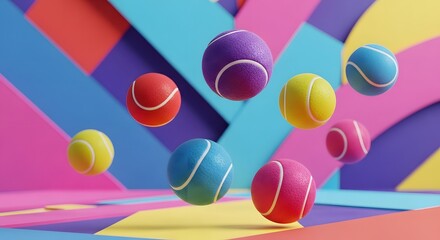Colorful Tennis Balls in Motion