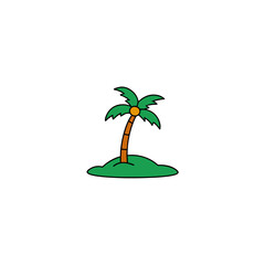 cartoon island with a palm tree on white 