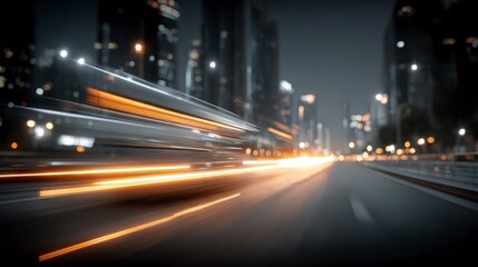 Fototapeta premium Futuristic City Nightscape Speed Light Trails Highway Drive