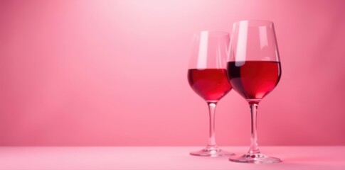 Two wine glasses, pink background, shallow depth of field , bright, backgrounds