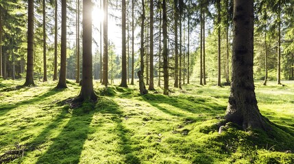 Fototapeta premium Sunlight piercing through the green forest