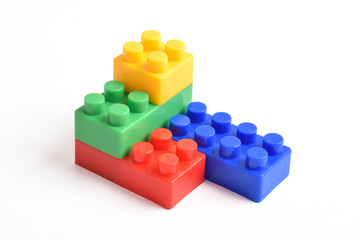 Colorful Plastic toy blocks isolated on white background. Building Blocks