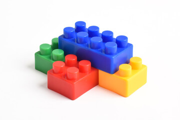 Colorful Plastic toy blocks isolated on white background. Building Blocks