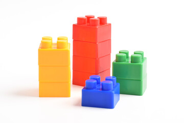 Colorful Plastic toy blocks isolated on white background. Building Blocks © Mulad Images