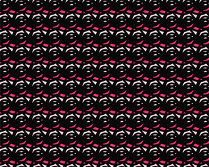 Seamless pattern design with hearts and circles in red and black