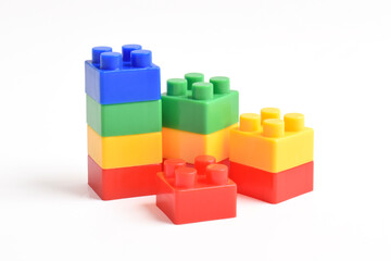 Colorful Plastic toy blocks isolated on white background. Building Blocks © Mulad Images