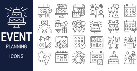 Event Planning Icons  A Comprehensive Collection of Line Art Graphics for Celebration and Party Design