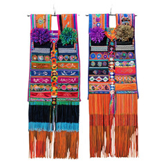 Colorful Traditional Textile Art with Intricate Patterns and Fringe
