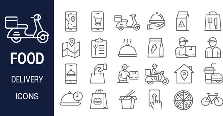 Food Delivery Service Icons A Comprehensive Set of Line Icons for Restaurant and Delivery Apps
