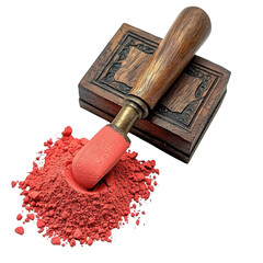 Bright Red Powder with Wooden Scoop on Wooden Background Surface