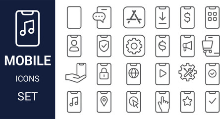 Mobile App Icons Set 24 Line Icons for UI Design