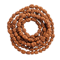 Close-Up Image of Natural Brown Prayer Beads on Light Background