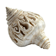 Ornate Carved Shell Craft with Intricate Details and Textures