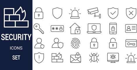 Comprehensive Security Icons Set Firewall, Lock, Shield & More