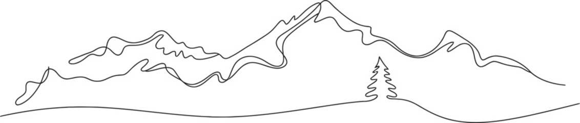 mountain range landscape Continuous one line drawing