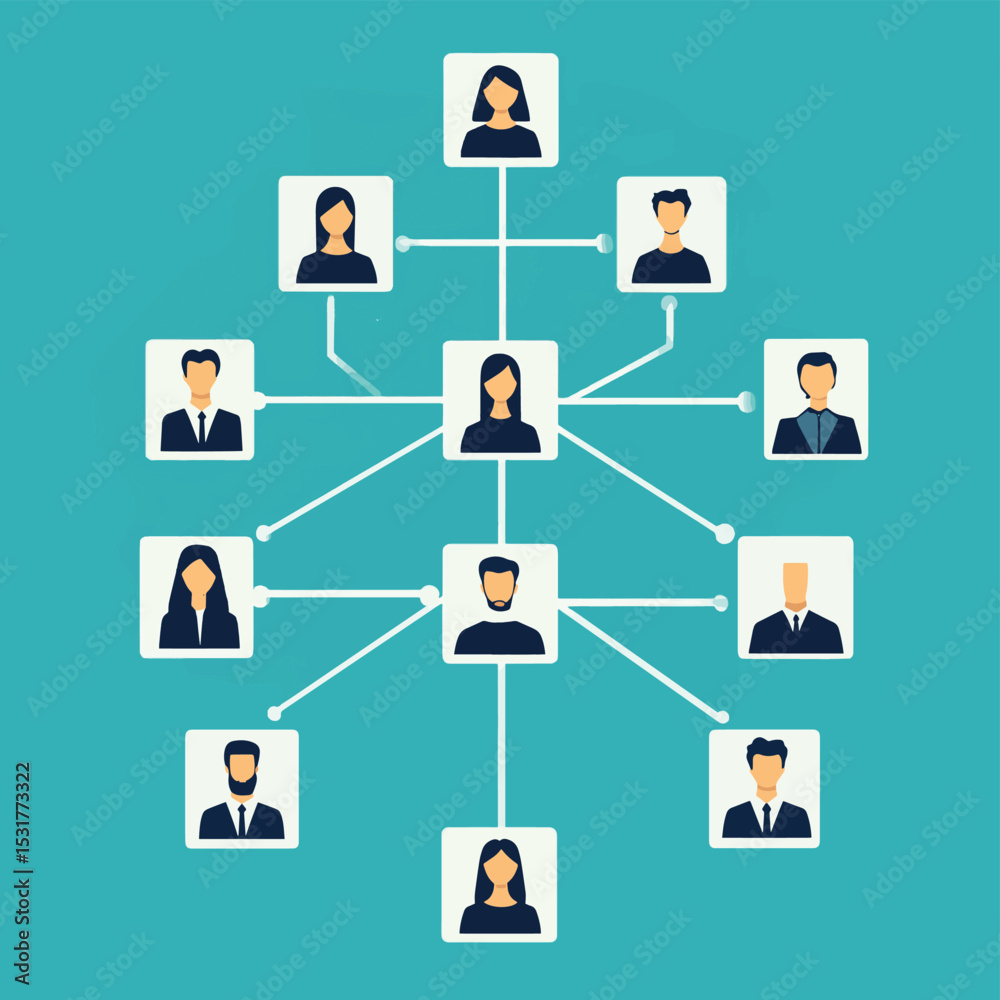 Aufkleber Organization chart displays roles and hierarchy in a company structure, business planning and development, vector style simple color