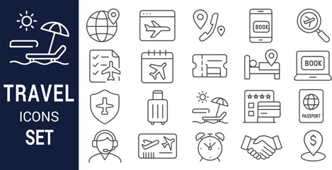 Travel Icons Set Planning Your Dream Vacation - Essential Line Art Graphics