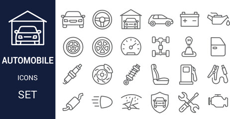 Comprehensive Automobile Icons Set Car Repair, Parts, and Maintenance Line Art Graphics