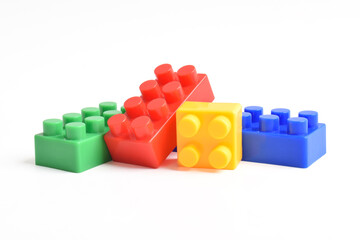 Plastic building blocks isolated on white background