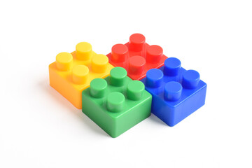 Plastic building blocks isolated on white background