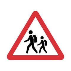 School Zone Traffic Warning Sign &ndash; Vector Illustration of Children Crossing Road Symbol