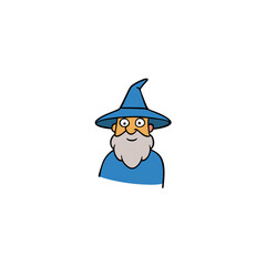 cartoon wise old wizard with big hat on white 