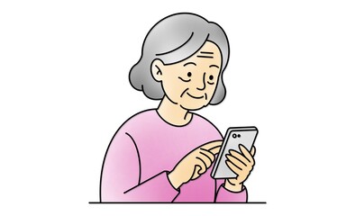 高齢者がスマホを使って楽しむシーン、シニアとテクノロジー