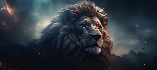 Naklejka premium Galaxy Version of lion world, ai generative