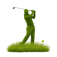 Golf player silhouette swinging club isolated on transparent background