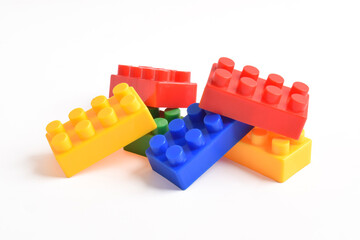 Colorful Plastic toy blocks isolated on white background. Building Blocks © Mulad Images