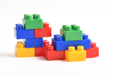 Colorful Plastic toy blocks isolated on white background. Building Blocks