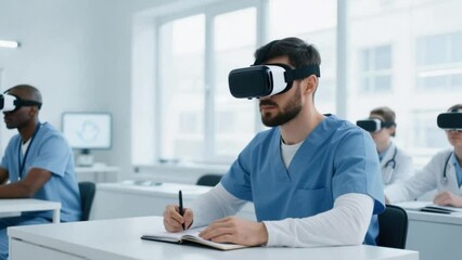 Medical Students Using Virtual Reality for Training in Classroom - Powered by Adobe