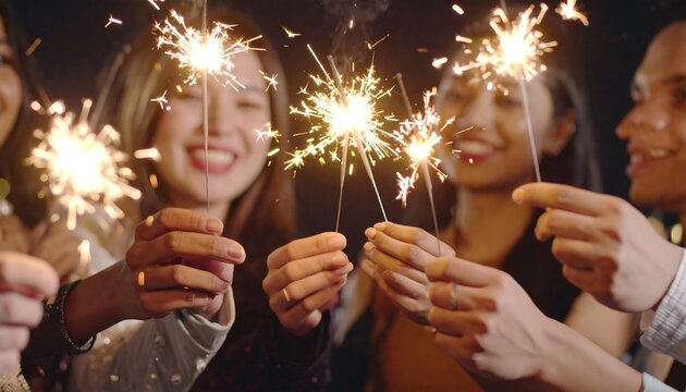 Friends celebrating with sparklers