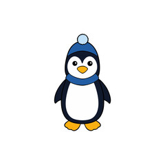 Fototapeta premium cute cartoon penguin on white background winter 