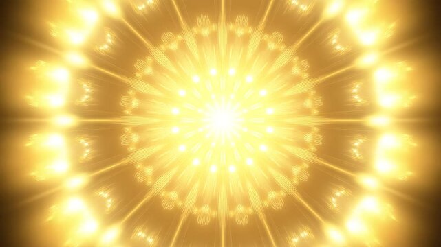 Mesmerizing golden mandala made of concentric circles of radiant light, pulsating from the center. Ideal for spiritual or meditative looping backgrounds.
