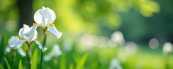 Tall stalks of white irises in full bloom, elegant and serene , wallpaper, white, floral