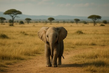 Obraz premium Adorable Baby Elephant in Savannah