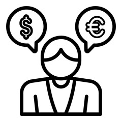 Made in uk a person ponders the dollar and euro vector icon outline style.