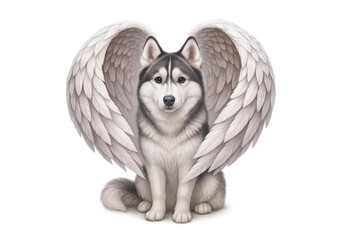 Husky Dog with Angel Wings – Pet Memorial Portrait of a Siberian Husky Symbolizing Love, Loss, and Eternal Peace