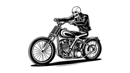 Fototapeta premium Skeleton Rider in Leather Jacket on Chopper Motorcycle. Vintage Biker Skull Vector Art