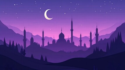 Serene Silhouette of a Mosque at Twilight in a Mystical Landscape