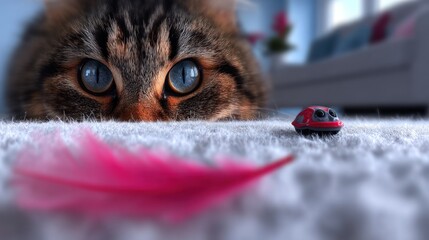 Close-up of a cat looking at a toy