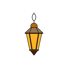 realistic glowing lantern hanging on white 