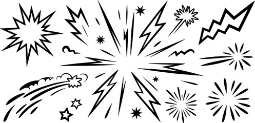 Obraz premium Black and White Comic Book Explosion Starburst Shapes Set