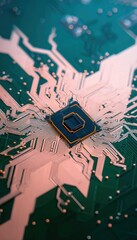 Close-up of a circuit board with a central chip (1)