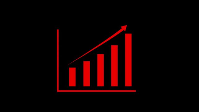 Business graph chart with upward trend arrow icon animation, on royal red grid line background. and creating a stunning video.4k video.