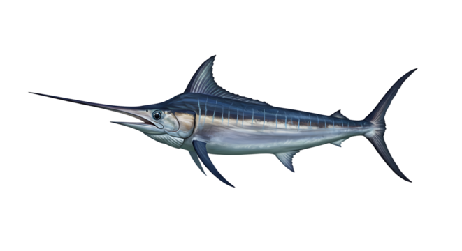 Striking Blue Marlin Illustration Side Profile